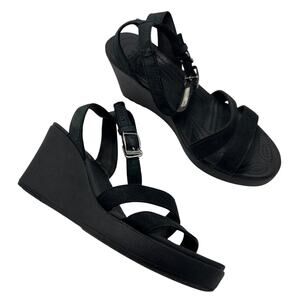 Crocs Leigh Sandals Women's Size 9 Black Ankle Strap Buckle Comfort Wedge Shoes
